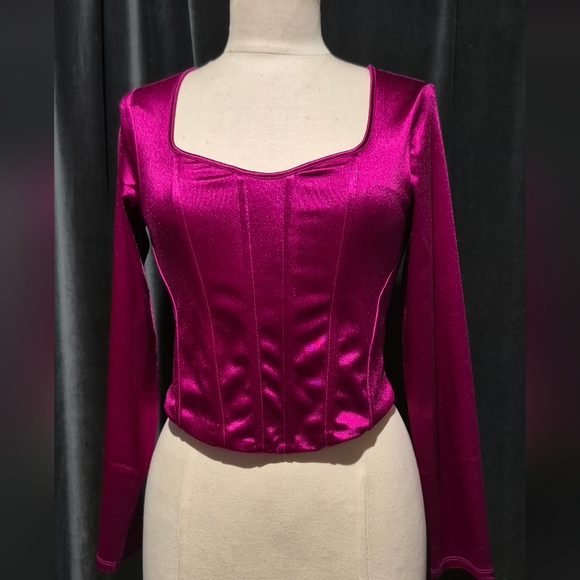 express body Couture Tops - Chic Fuchsia Satin Blouse